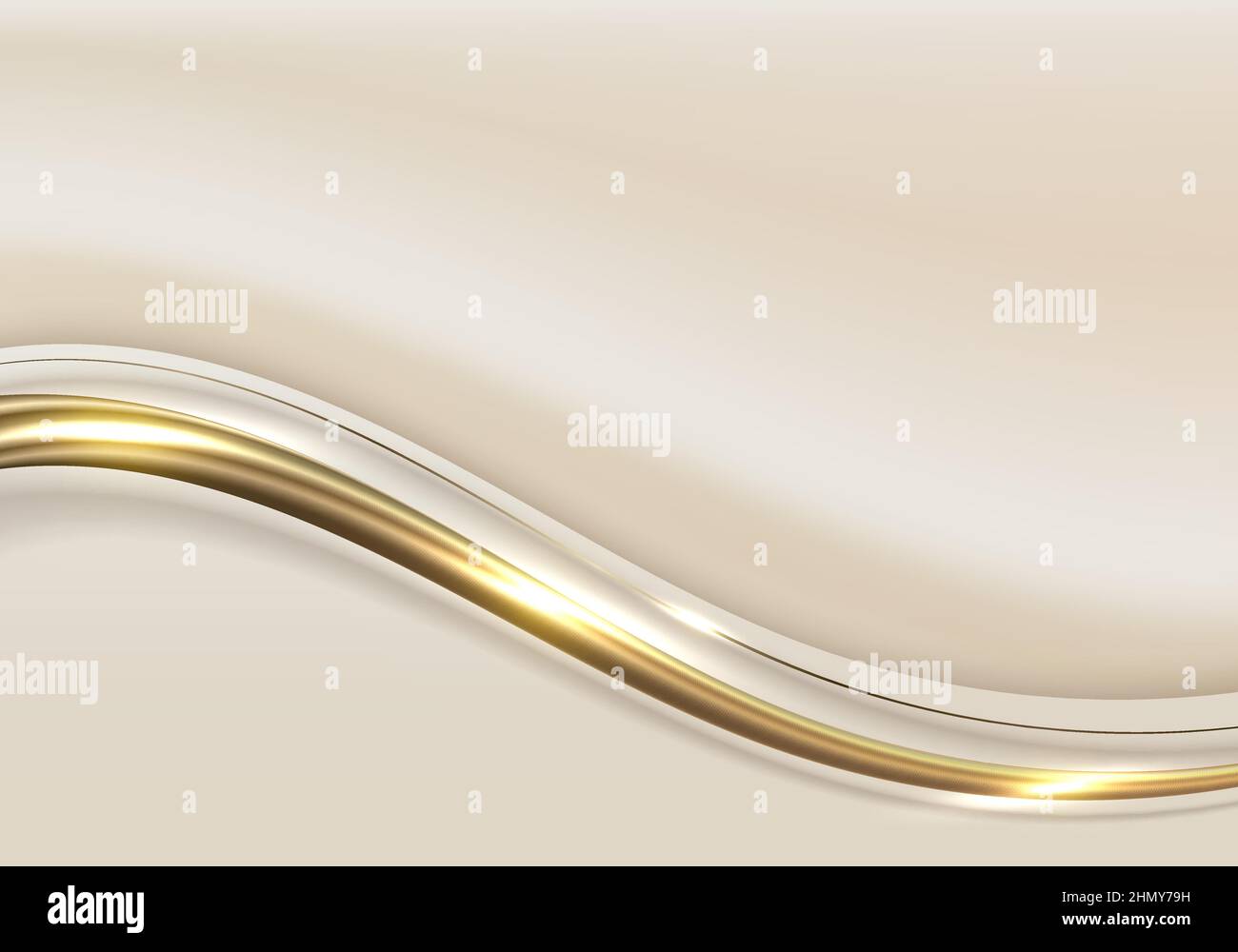 Abstrait élégant blanc et marron vague forme avec 3D lignes courbes dorées arrondies et légère étincelles sur fond propre style de luxe. Graphique vectoriel il Illustration de Vecteur