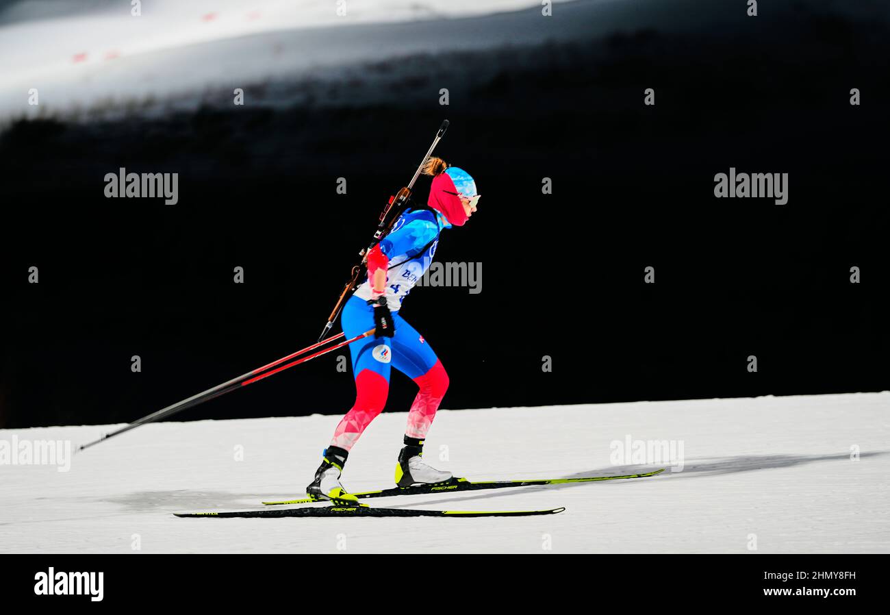 Ukaleq Slettemark du Groenland pendant le biathlon aux Jeux Olympiques d'hiver de 2022 à Beijing au parc des neiges de Zhangjiakou Genting le 7 février 2022 à Zhangjiakou, en Chine. Banque D'Images