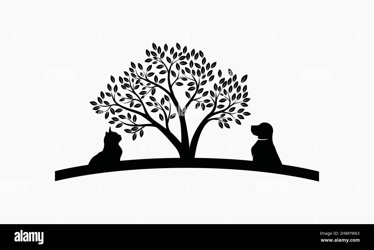 Modèle de motif chien avec logo chat et arbre. Illustration vectorielle. Illustration de Vecteur