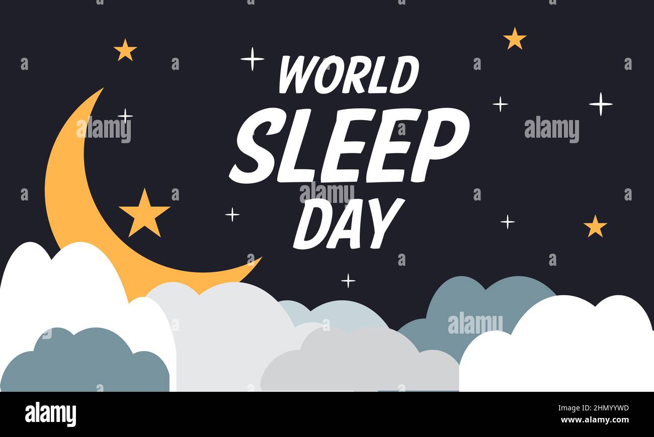 Journée mondiale du sommeil. Modèle de vecteur de vie saine pour bannière, carte, affiche, fond. Illustration de Vecteur