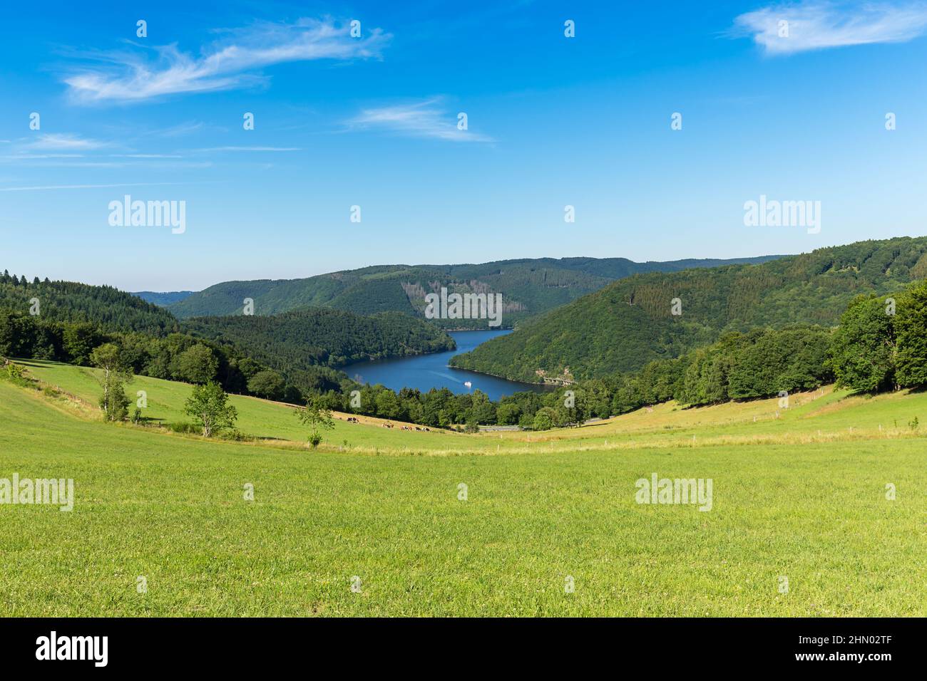 vue sur le lac de rur en été dans l'eifel, allemagne Banque D'Images vue sur le lac de rur en été dans l'eifel, allemagne Banque D'Images