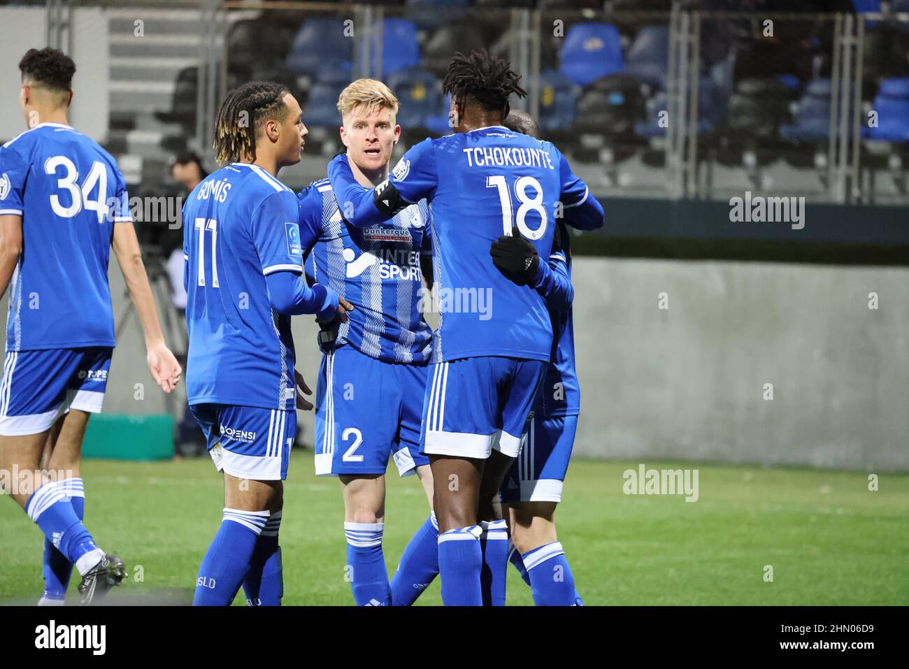 Félicitations but pendant le championnat de France Ligue 2 match de football entre USL Dunkerque et Rodez AF le 12 février 2022 au stade Marcel Tribut à Dunkerque, France - photo: Laurent Sanson/DPPI/LiveMedia Banque D'Images