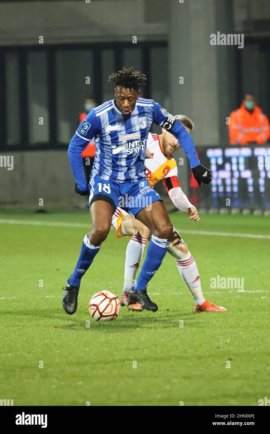 Malik Tchokounte Dunkerque lors du championnat français Ligue 2, match de football entre USL Dunkerque et Rodez AF le 12 février 2022 au stade Marcel Tribut de Dunkerque, France - photo: Laurent Sanson/DPPI/LiveMedia Banque D'Images