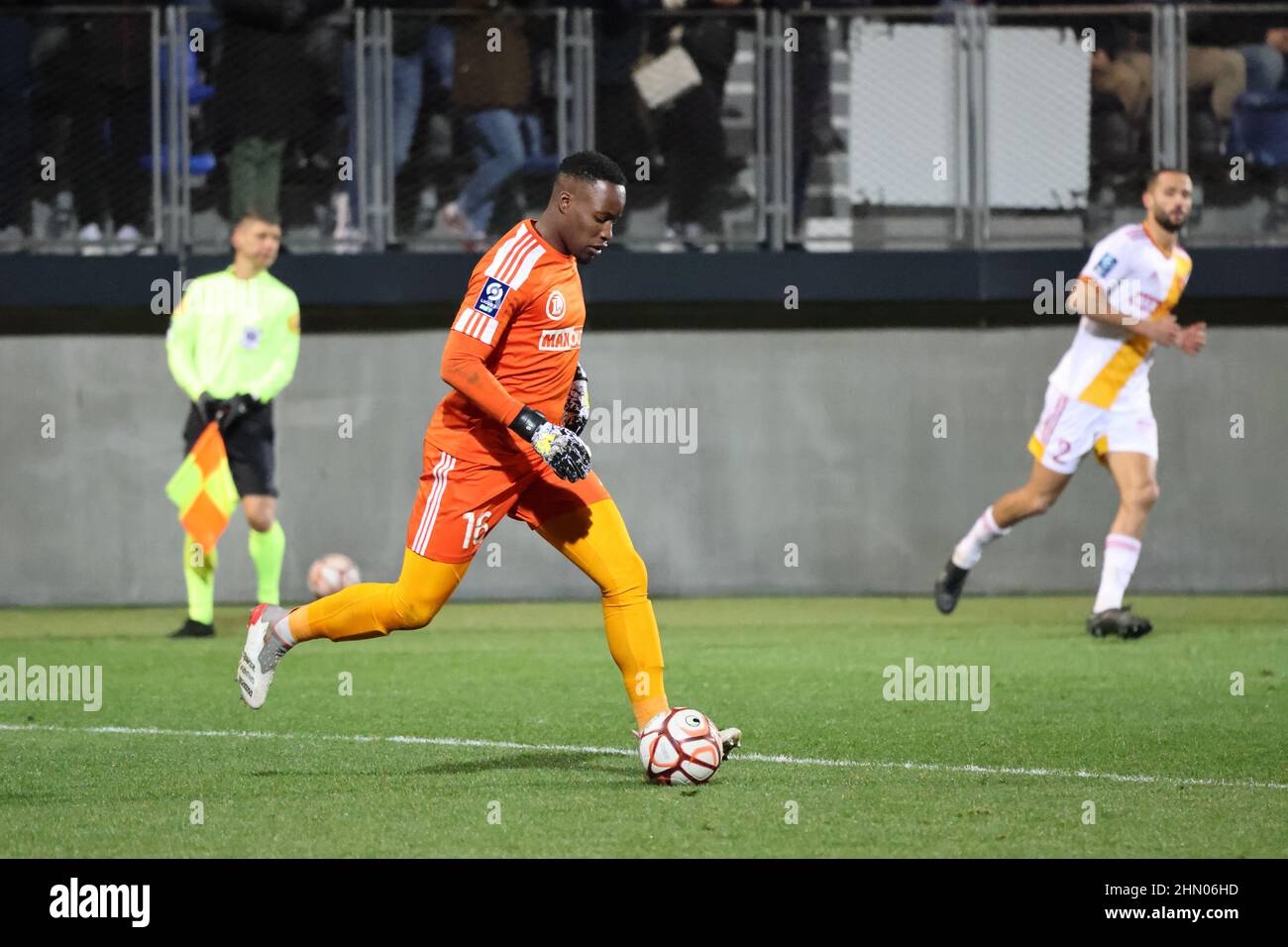 Lionel Mpasi gardien de but Rodez lors du championnat français Ligue 2 match de football entre USL Dunkerque et Rodez AF le 12 février 2022 au stade Marcel Tribut à Dunkerque, France - photo: Laurent Sanson/DPPI/LiveMedia Banque D'Images