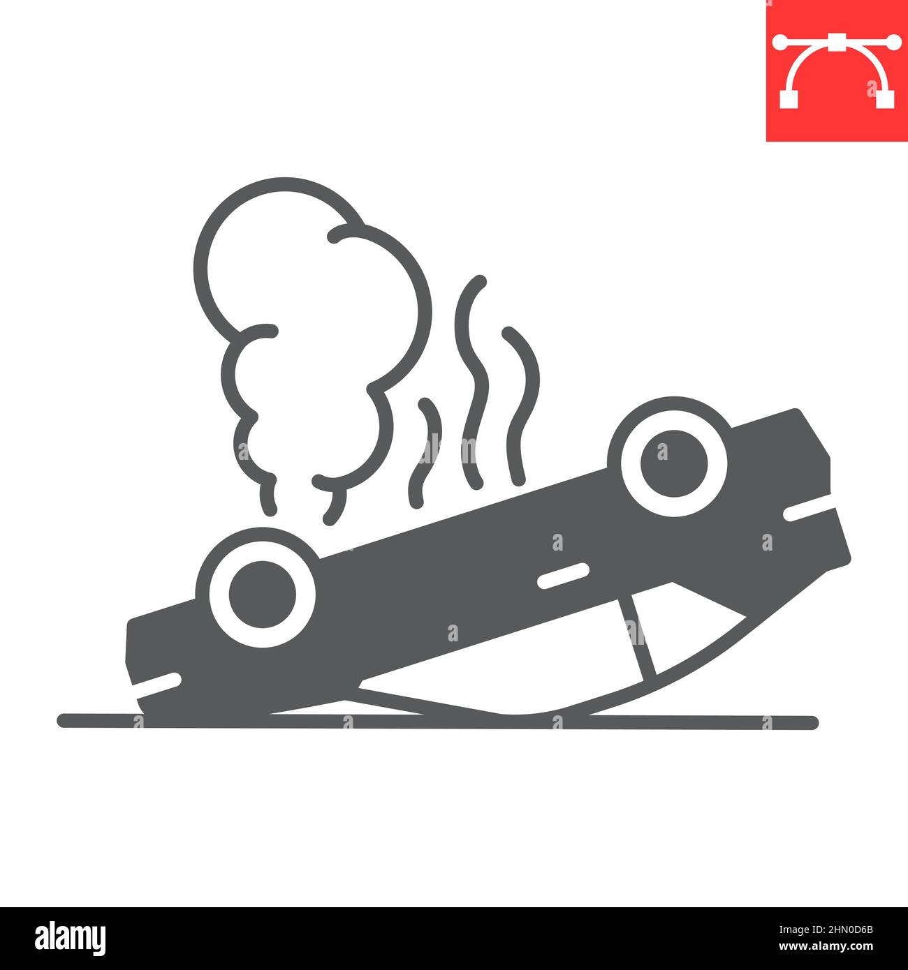 Icône de glyphe de voiture renversé, assurance et accident, icône de vecteur de voiture écrasé, graphiques de vecteur, signe plein de trait modifiable, eps 10. Illustration de Vecteur
