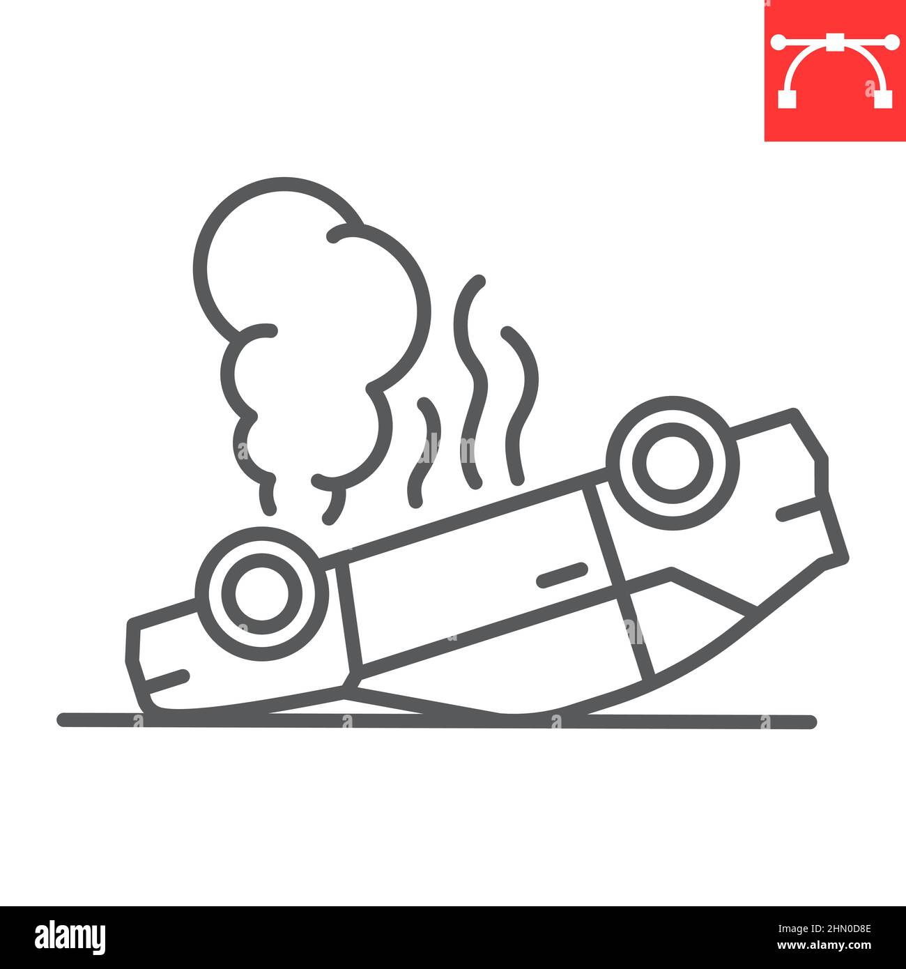 Icône de ligne de voiture retournée, assurance et accident, icône de vecteur de voiture écrasé, graphiques de vecteur, signe de contour modifiable de trait, eps 10. Illustration de Vecteur