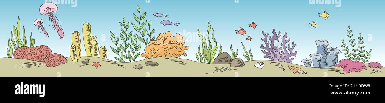 Graphique sous-marin couleur de mer long esquisse illustration vecteur Illustration de Vecteur