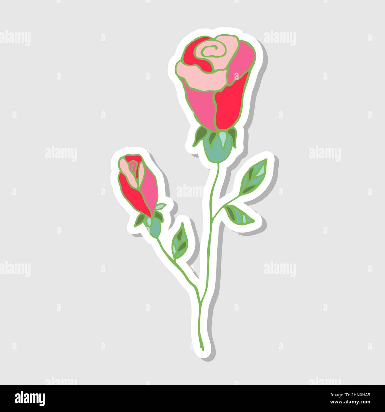 Illustration d'une rose rose. Autocollants avec fleurs pour l'album. Magnifiques autocollants floraux. Style Doodle. Dessin de fleurs lumineuses. Illustration vectorielle. Illustration de Vecteur