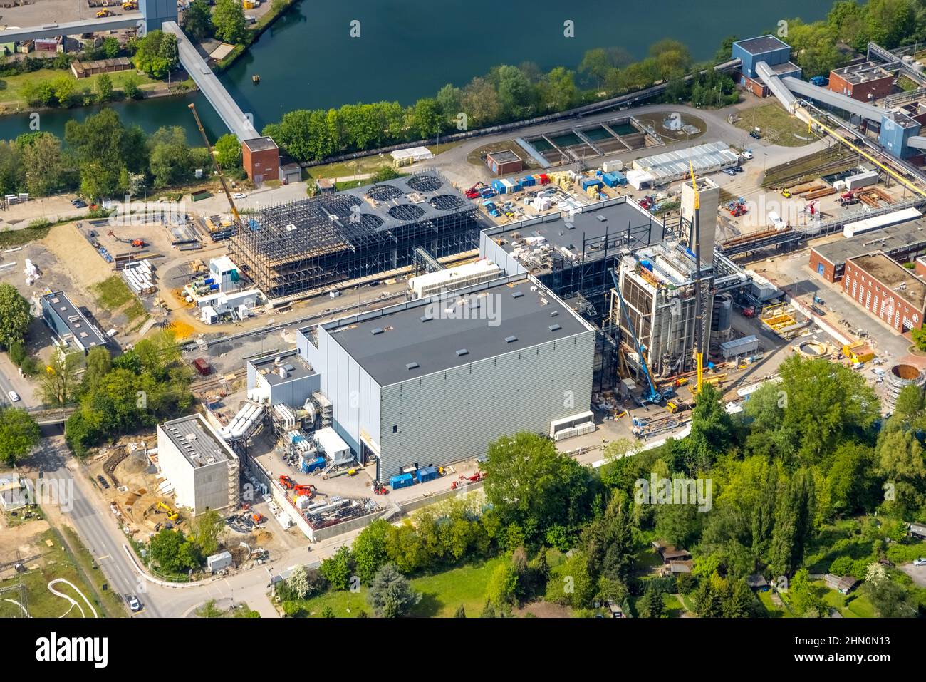 Photographie aérienne, centrale thermique et électrique combinée STEAG Herne, à STEAG Kraftwerke Herne, chantier de construction d'une nouvelle centrale à gaz et à vapeur, Baukau-West, Banque D'Images