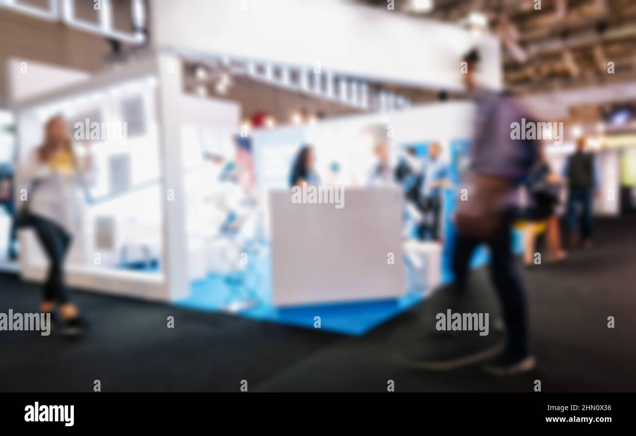 Arrière-plan du salon commercial intentionnellement flou, avec un espace de copie pour le texte individuel Banque D'Images