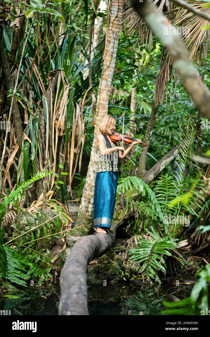 Woman playing violin in forest Banque de photographies et d'images à haute  résolution - Alamy