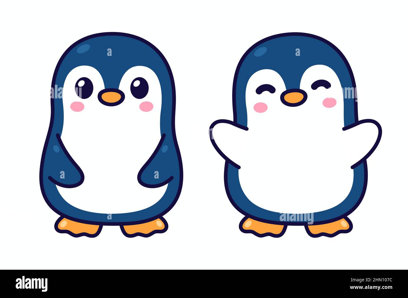 Adorable personnage de pingouin de dessin animé debout avec des bras ouverts pour un câlin. Ensemble d'illustrations pour petits pingouins kawaii, clip à vecteur isolé Illustration de Vecteur