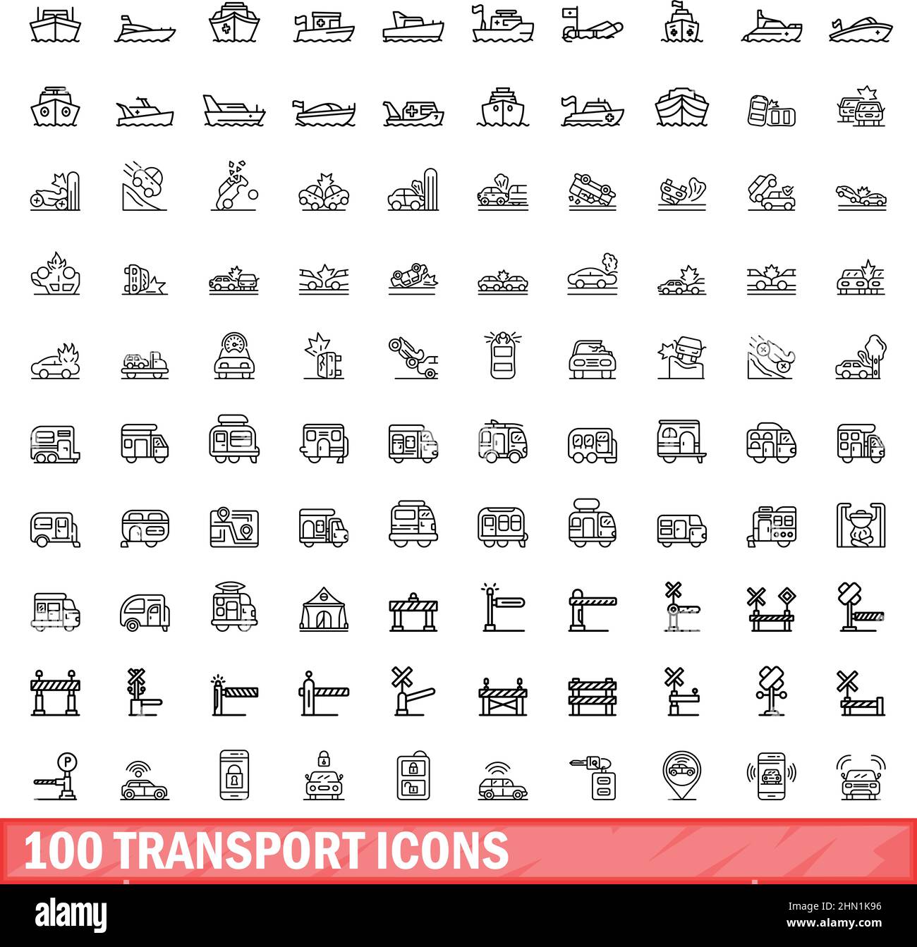 100 icônes de transport définies. Illustration de 100 icônes de transport ensemble de vecteurs isolé sur fond blanc Illustration de Vecteur