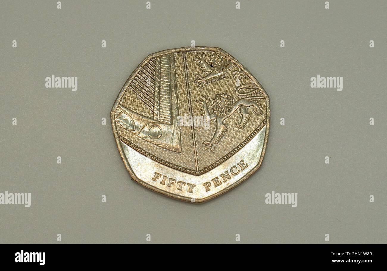 Cinquante (50) pièces de clôture, livre sterling (GBP), Royaume-Uni, Angleterre, Europe Banque D'Images
