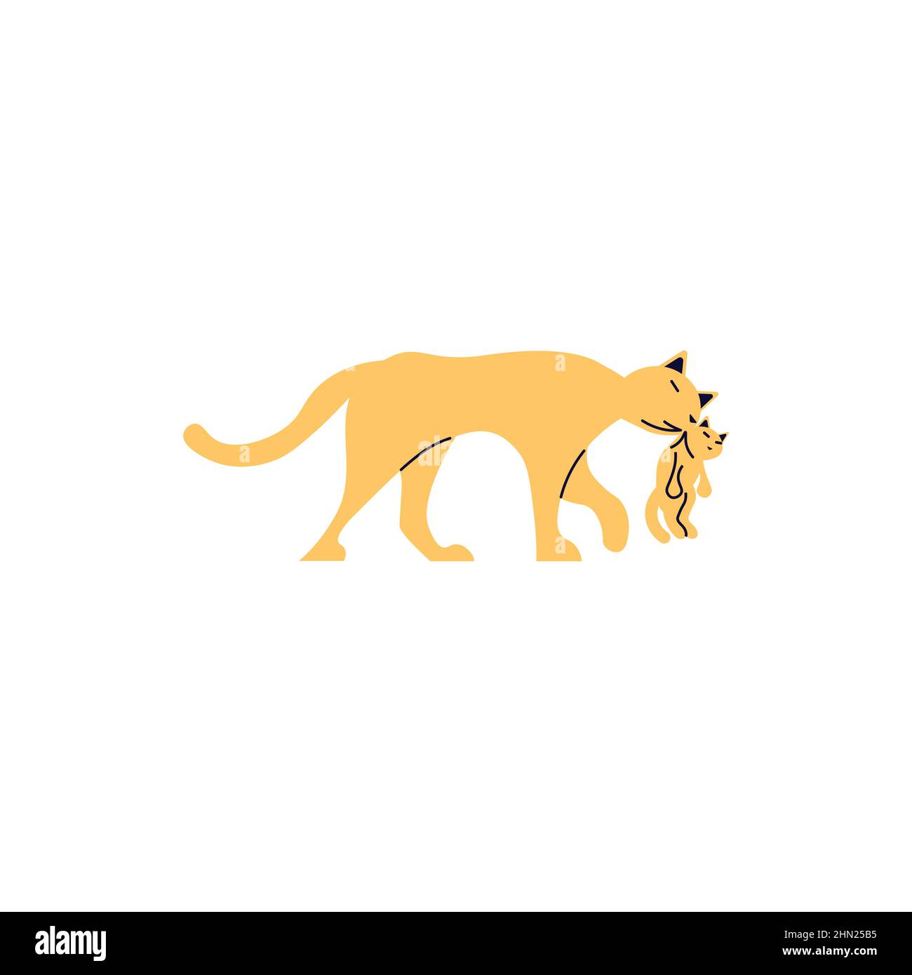 Silhouette de gingembre de chat de mère porte un chaton de bébé Illustration de Vecteur