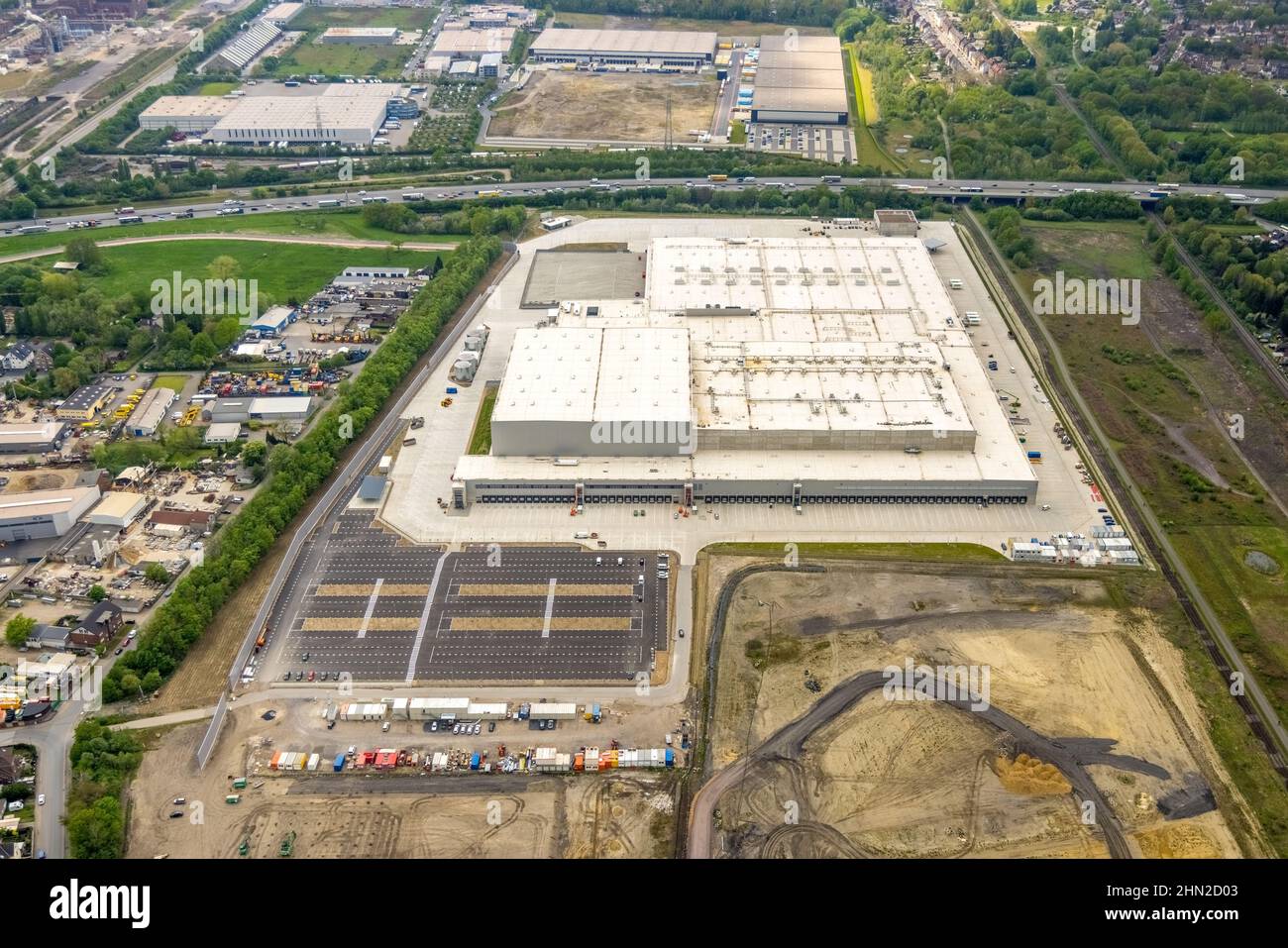 Vue aérienne, Edeka central entrepôt logistique centre, Logport V, LLogport 5, Waldteich, Schwarze Heide, Oberhausen, région de la Ruhr, Rhénanie-du-Nord-Westphalie Banque D'Images