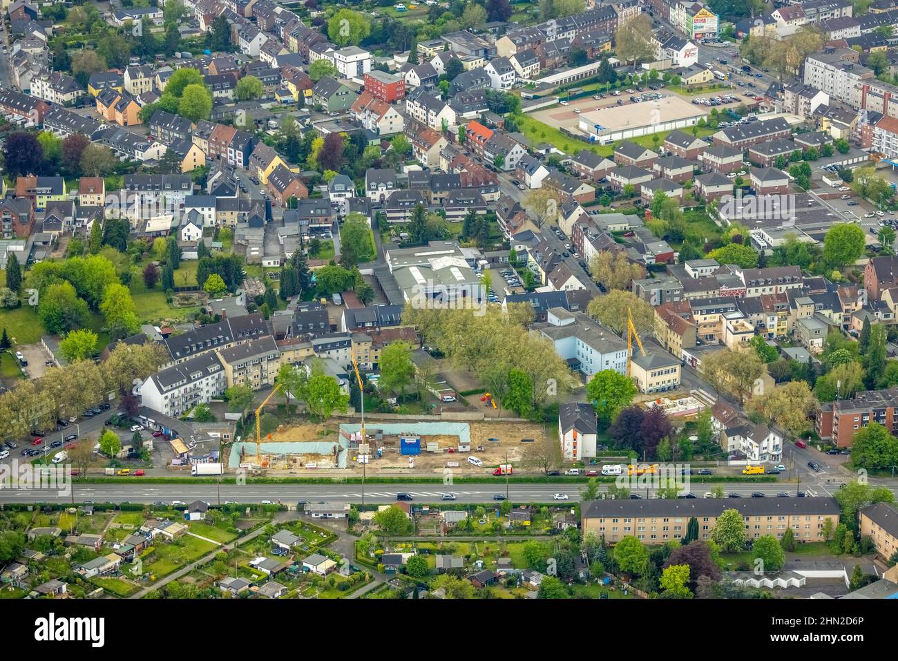 Vue aérienne, chantier et nouveau bâtiment à Danziger Straße 85, Schlad, Oberhausen, région de la Ruhr, Rhénanie-du-Nord-Westphalie, Allemagne, la construction va Banque D'Images