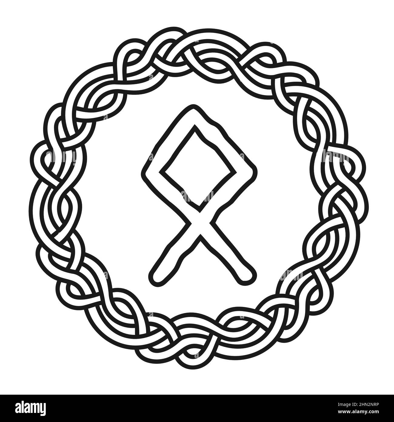 Rune Othala dans un cercle - un ancien symbole ou signe scandinave, amulet. Écriture Viking. Illustration vectorielle dessinée à la main pour sites Web, jeux, Illustration de Vecteur