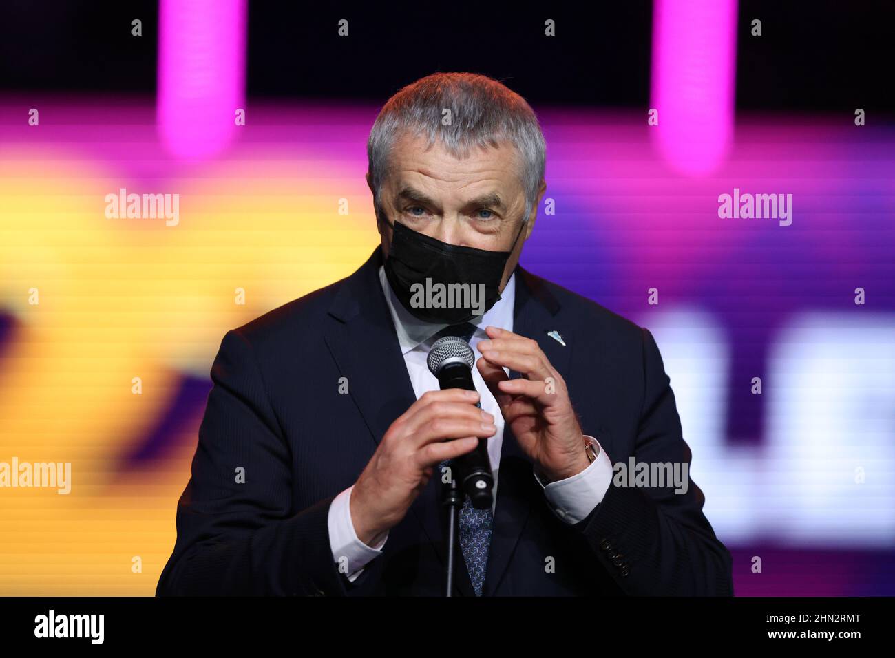 Saint-Pétersbourg, Russie. 13th févr. 2022. Président du FC Zenit, Alexander Medvedev parle lors de la cérémonie de remise des prix du tournoi de tennis WTA 500 du St. Petersburg Ladies Trophée 2022. (Photo de Maksim Konstantinov/SOPA Images/Sipa USA) crédit: SIPA USA/Alay Live News Banque D'Images