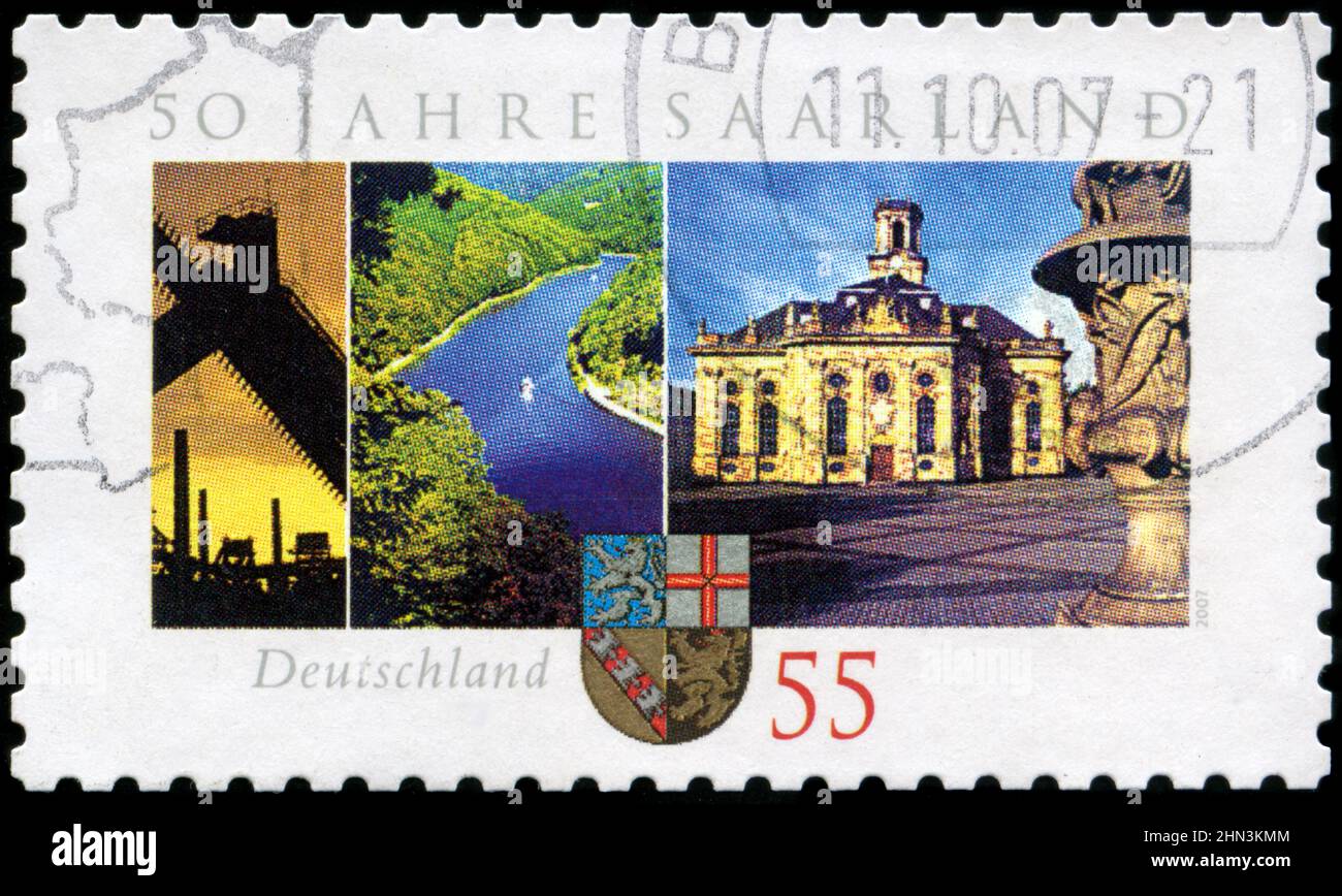 Timbre-poste de la République fédérale d'Allemagne à l'occasion du 50th anniversaire de la série de la République fédérale de Sarre, émis en 2007 Banque D'Images