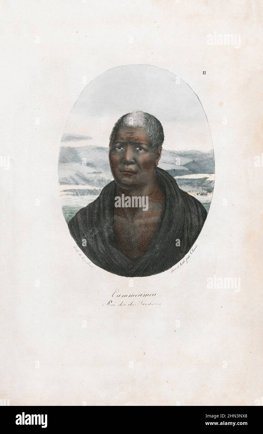 Illustration ancienne de Cammeamea, roi des îles Sandwich (îles hawaïennes). 1822, par Louis Choris. Îles hawaïennes (îles Sandwich) ar Banque D'Images