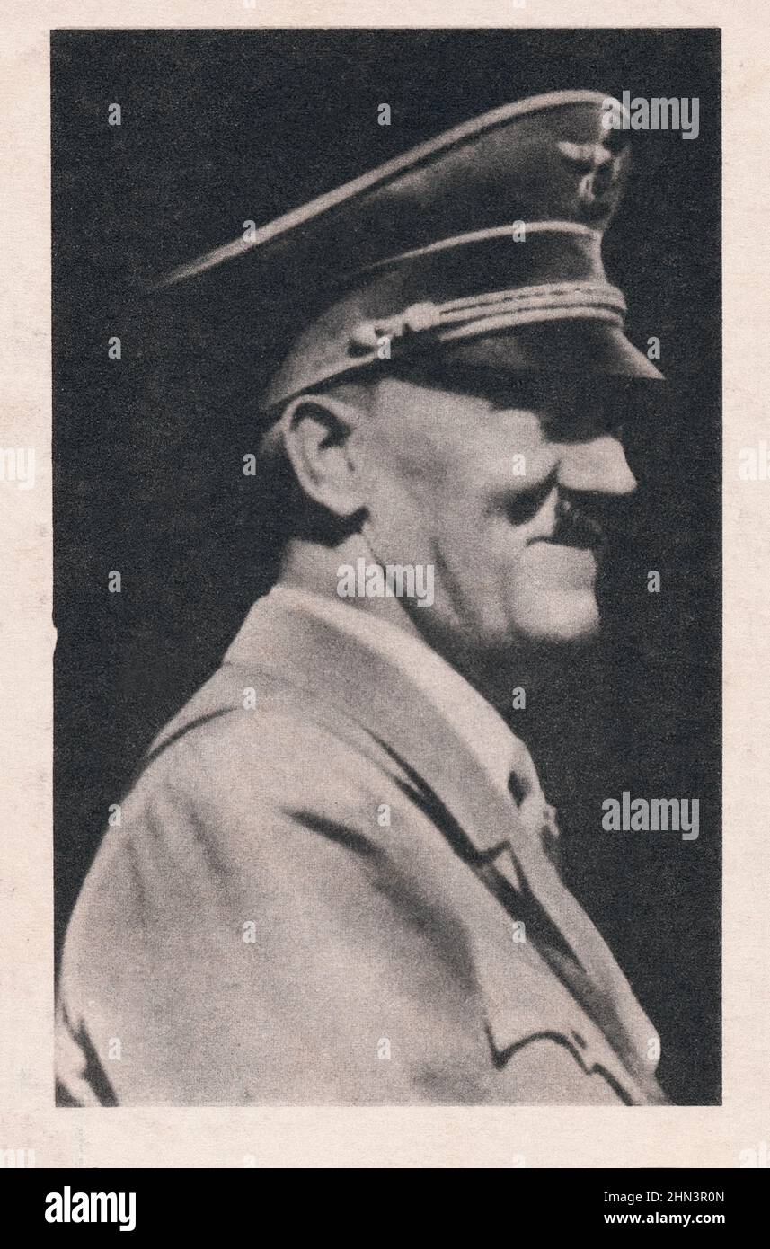 Carte postale de propagande allemande vintage d'Adolf Hitler. 1930s. Seulement pour les purppes historiques! Banque D'Images