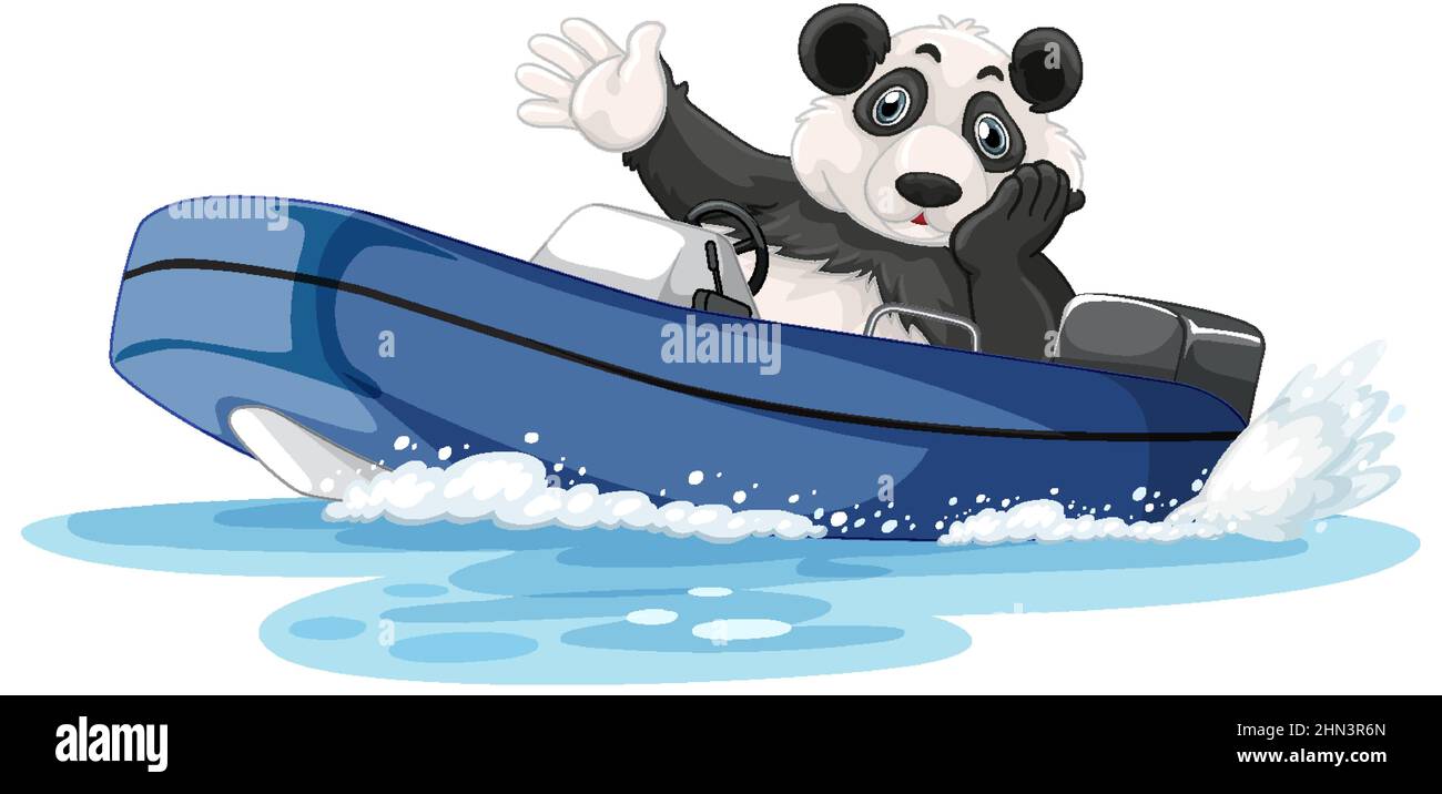 Panda sur un bateau à moteur en dessin animé Illustration de Vecteur