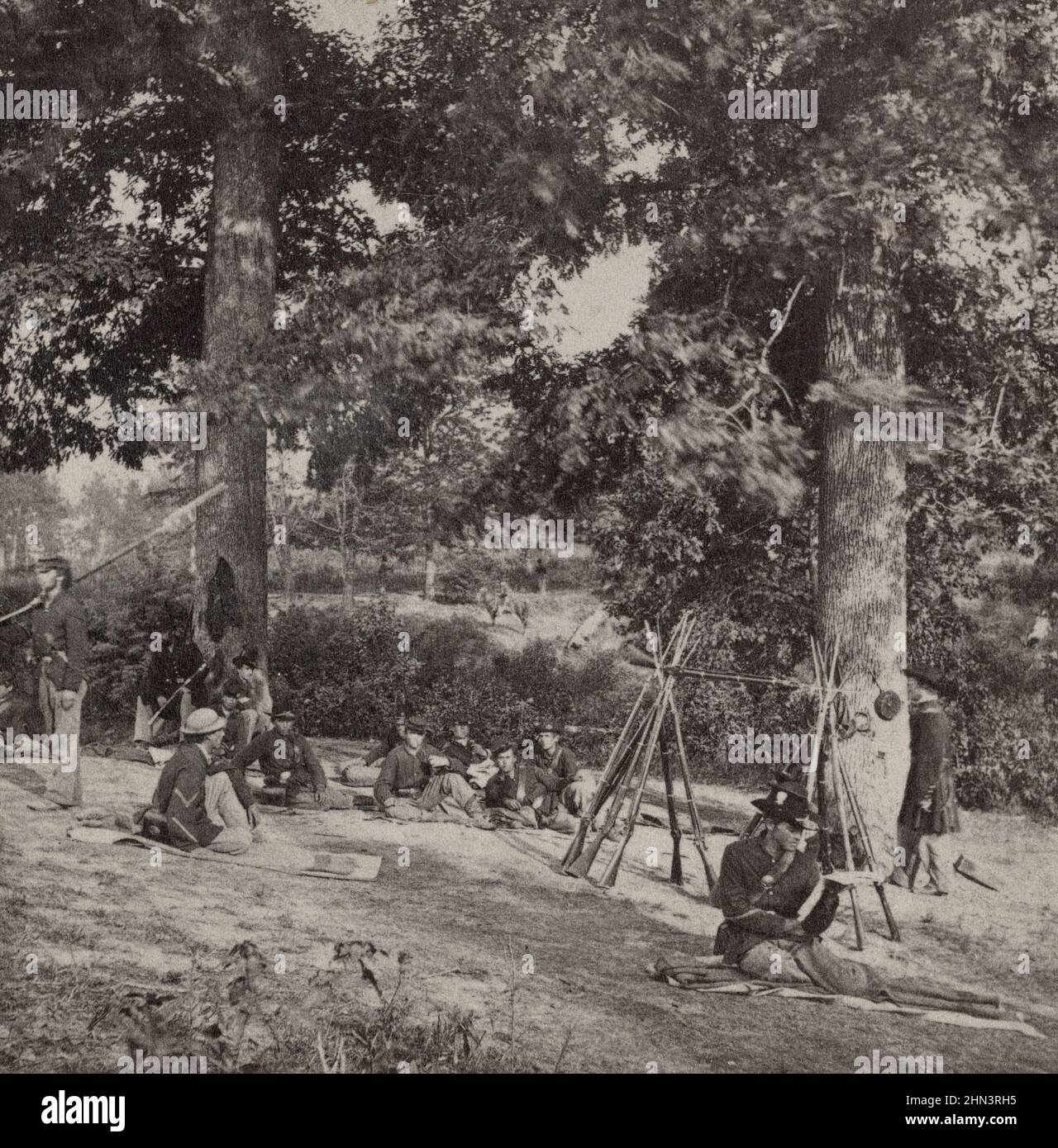 Guerre de Sécession. 1861-1865. Vintage photo Picket Reserve, 134th Illinois Volunteer Infantry à Columbus, Kentucky. Banque D'Images
