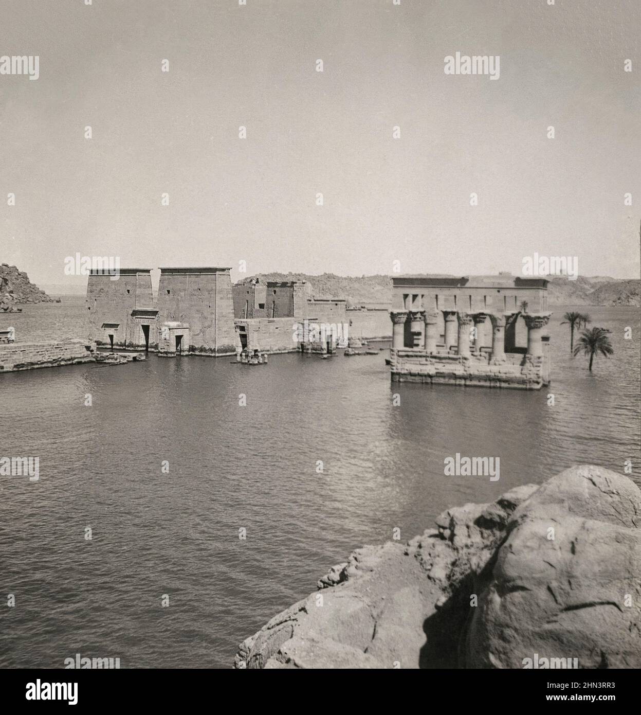 Photo d'époque avec vue panoramique sur le Temple de Philae, Égypte. 1900s Banque D'Images