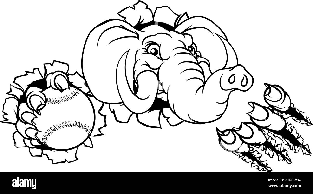 Sports de balle de baseball de l'éléphant mascotte animale Illustration de Vecteur
