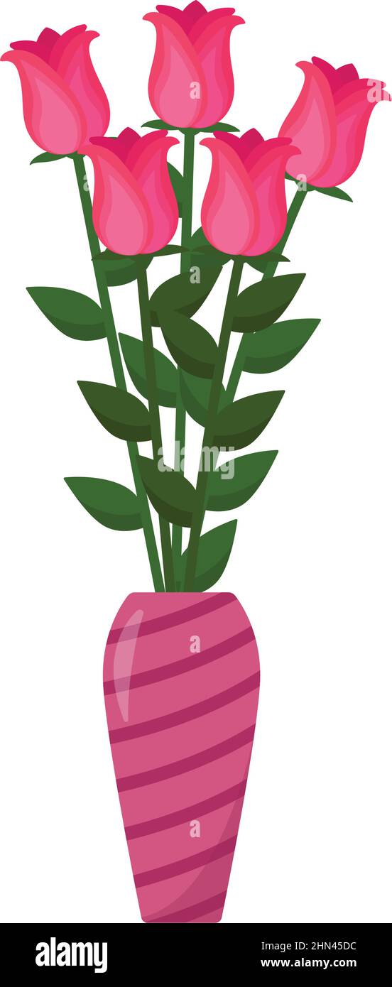 Bouquet de roses roses roses dans un vase, illustration vectorielle Illustration de Vecteur