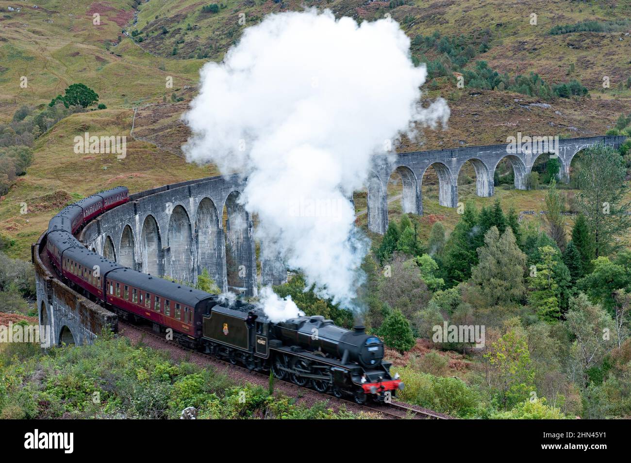 Le train à vapeur Jacobite et le viaduc de Glenfinnan dans les Highlands d'Écosse, au Royaume-Uni Banque D'Images