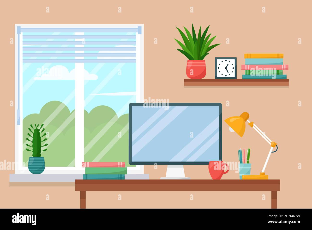Espace de travail, intérieur de l'armoire de travail à la maison, illustration vectorielle Illustration de Vecteur