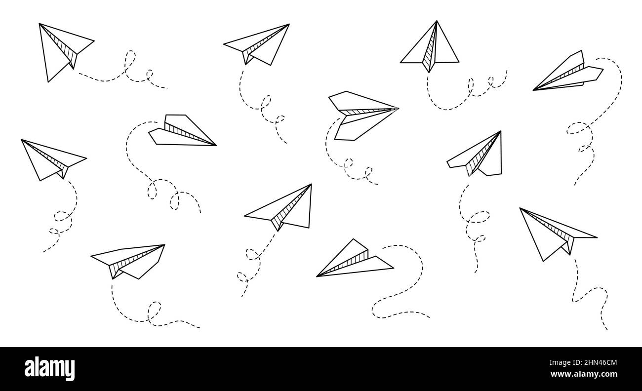 Icône vecteur avion papier.Avion en papier style contour Doodle.Élément