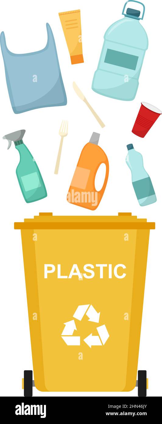 Poubelle avec déchets en plastique, recyclage des déchets, illustration  vectorielle Image Vectorielle Stock - Alamy
