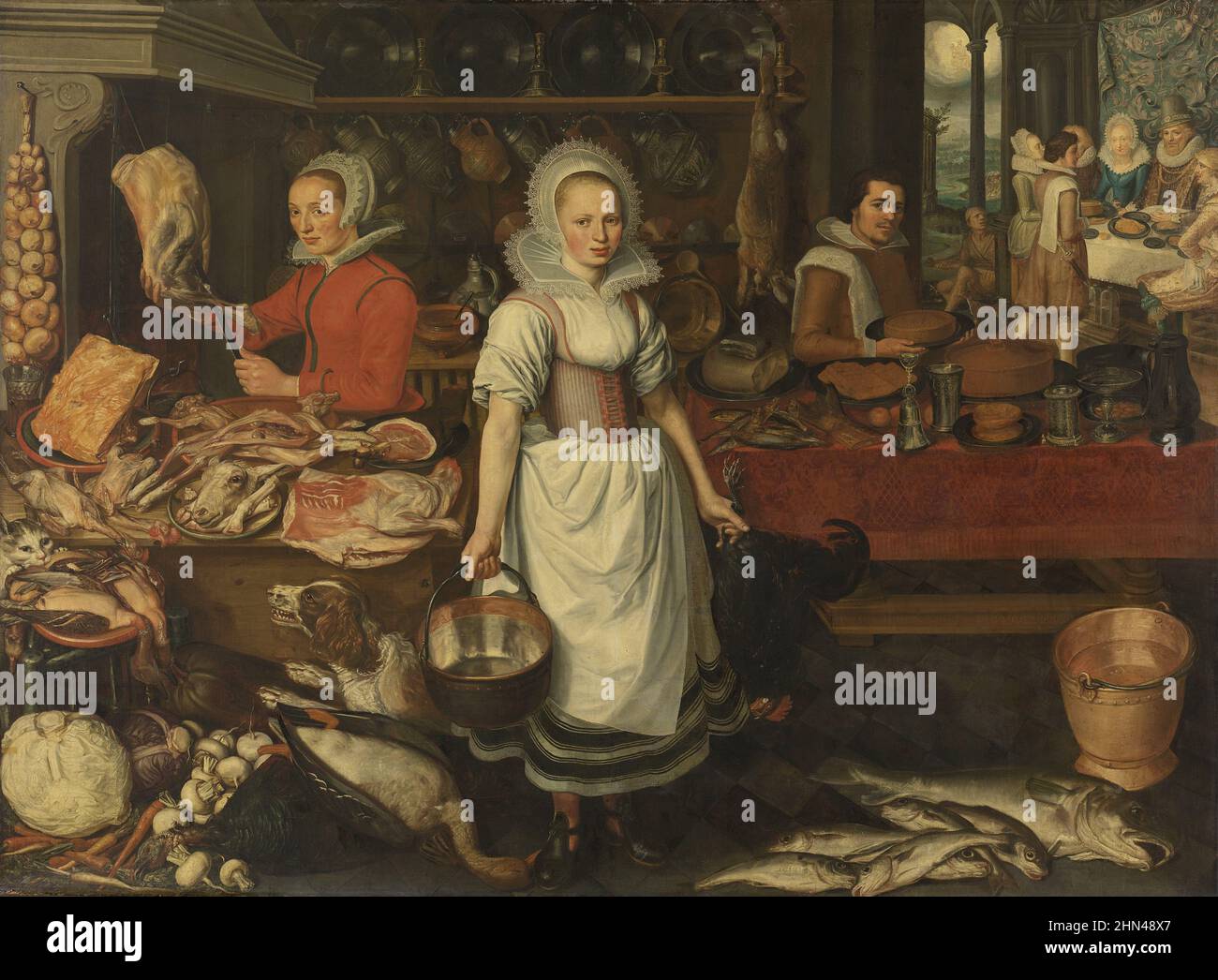 Pieter Cornelisz van Rijck: Scène de cuisine avec la parabole de l'Homme riche et du pauvre Lazarus Date entre 1610 et 1620 Banque D'Images