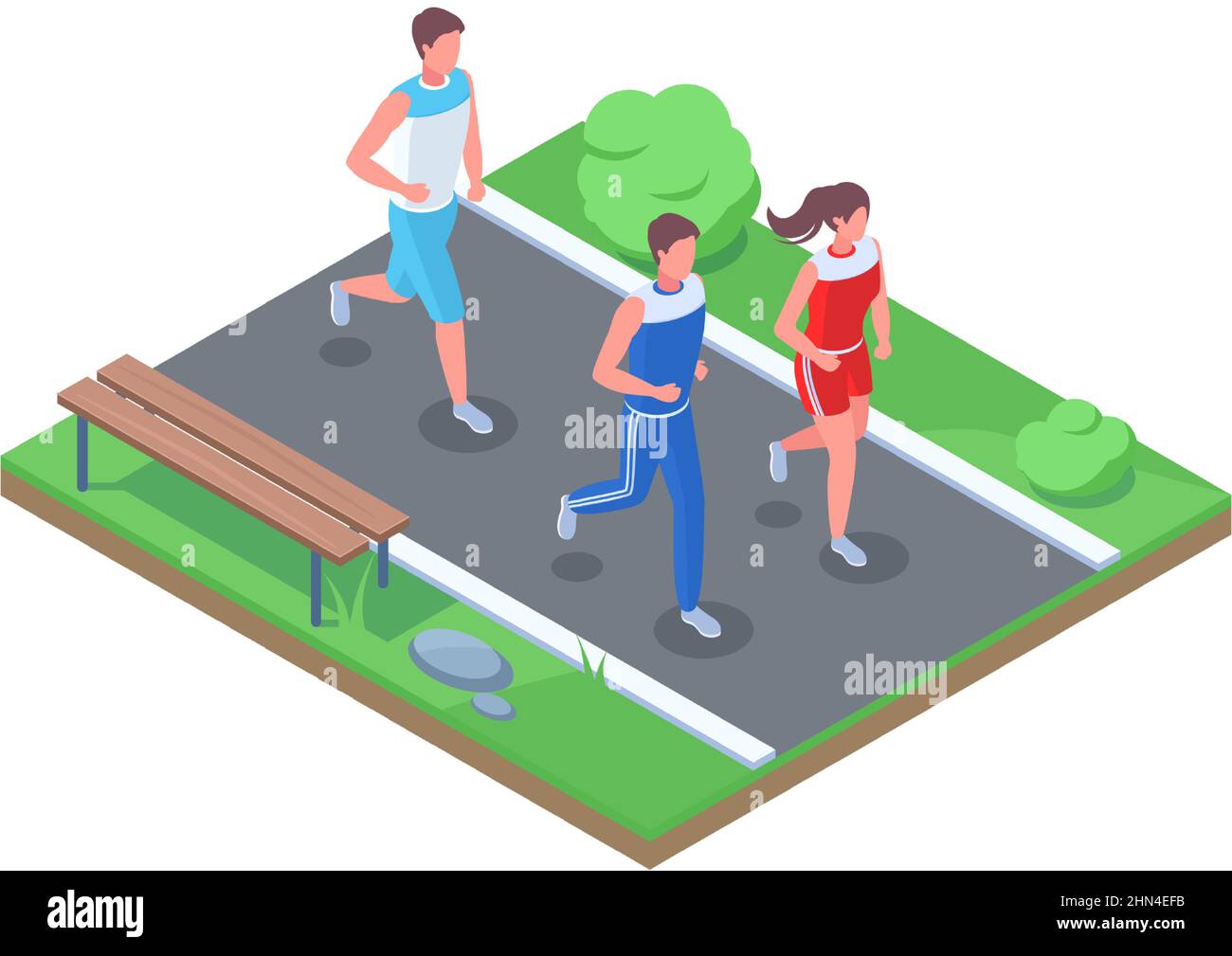 Course de marathon isométrique, jogging, course au parc. Jeu d'illustrations vectorielles de caractères de course femelles et mâles. Les adultes parcourent la ville Illustration de Vecteur