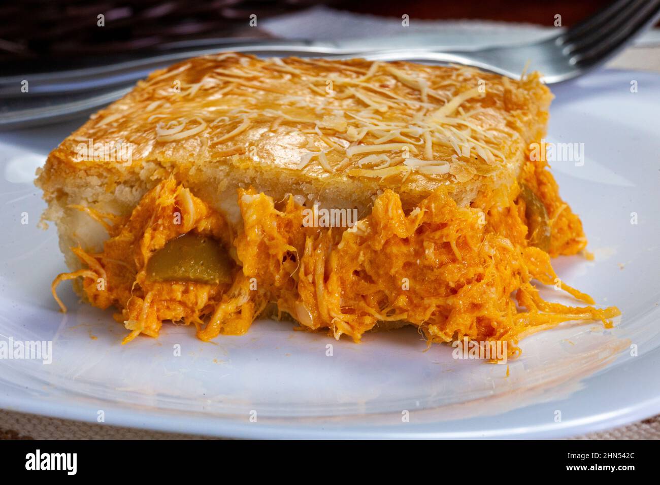 tarte au poulet cuite, parmesan Banque D'Images