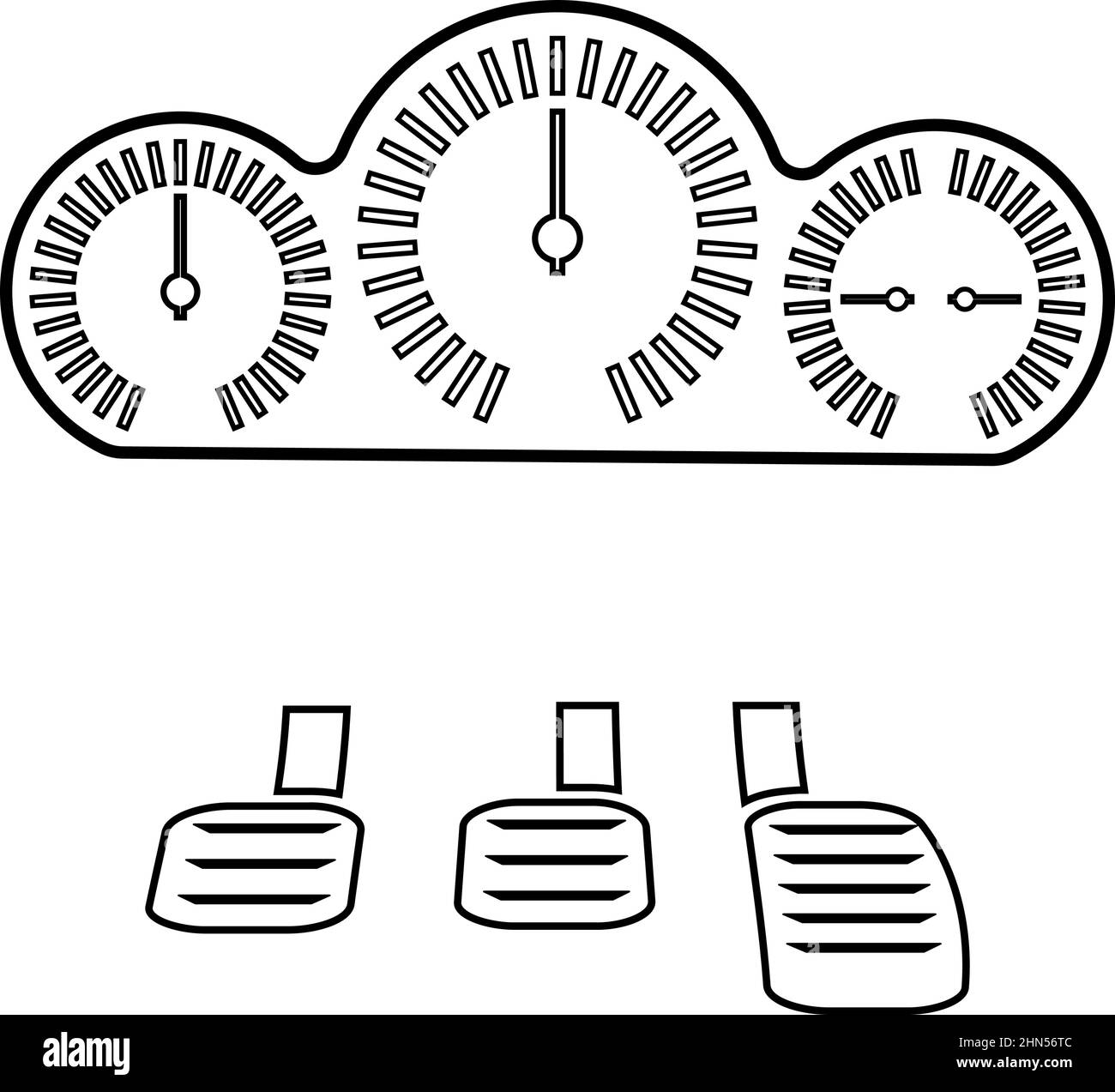 Tableau de bord pédales contour ligne icône noir couleur vecteur illustration image mince plat style simple Illustration de Vecteur