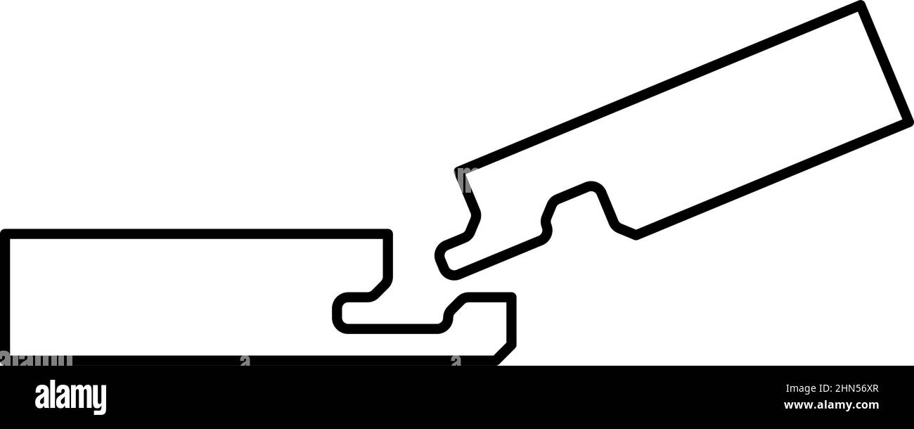 Connexion de deux planches dans la rainure Construction de plancher de bois écart de joint profil libre vue contour ligne icône noir couleur vecteur illustration Illustration de Vecteur