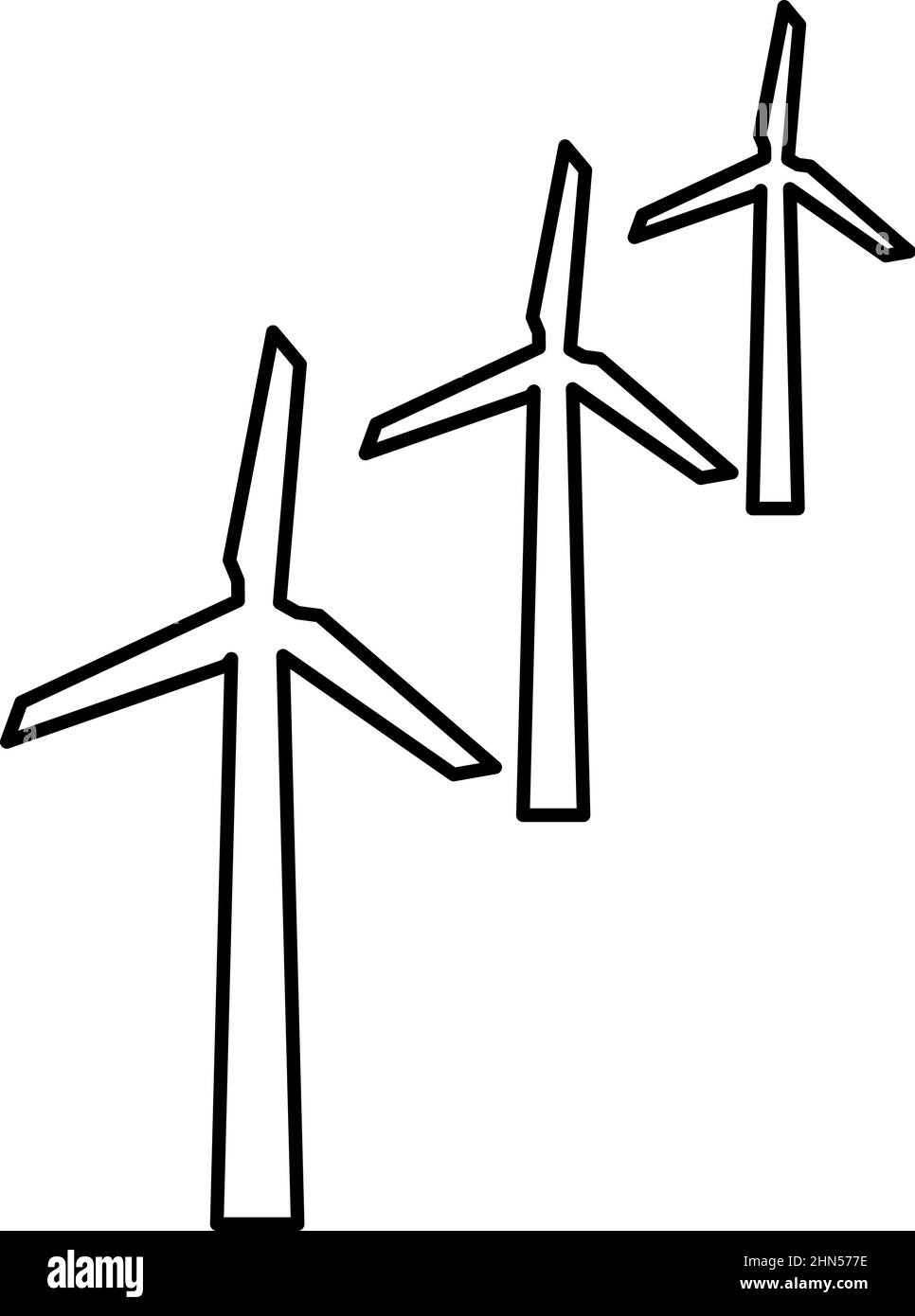 Éoliennes turbine puissance éolienne énergie propre concept contour contour ligne icône noir couleur vecteur illustration image mince plat style simple Illustration de Vecteur