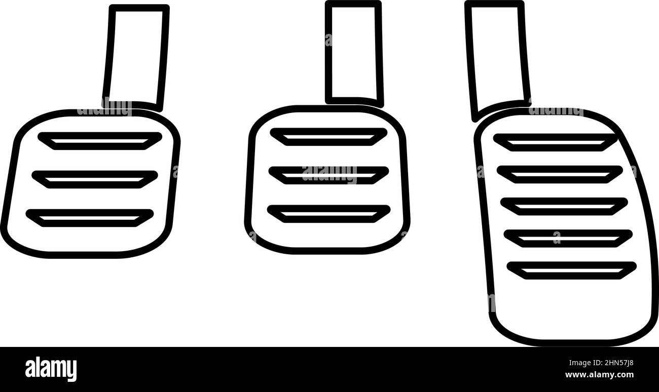 Pédales frein embrayage accélérateur transmission manuelle contour de la voiture ligne icône noir couleur vecteur illustration image mince plat style simple Illustration de Vecteur