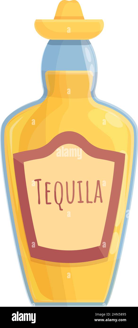 Vecteur de dessin animé icône de bouteille de Tequila. Verre à grenaille. Sel d'alcool Illustration de Vecteur