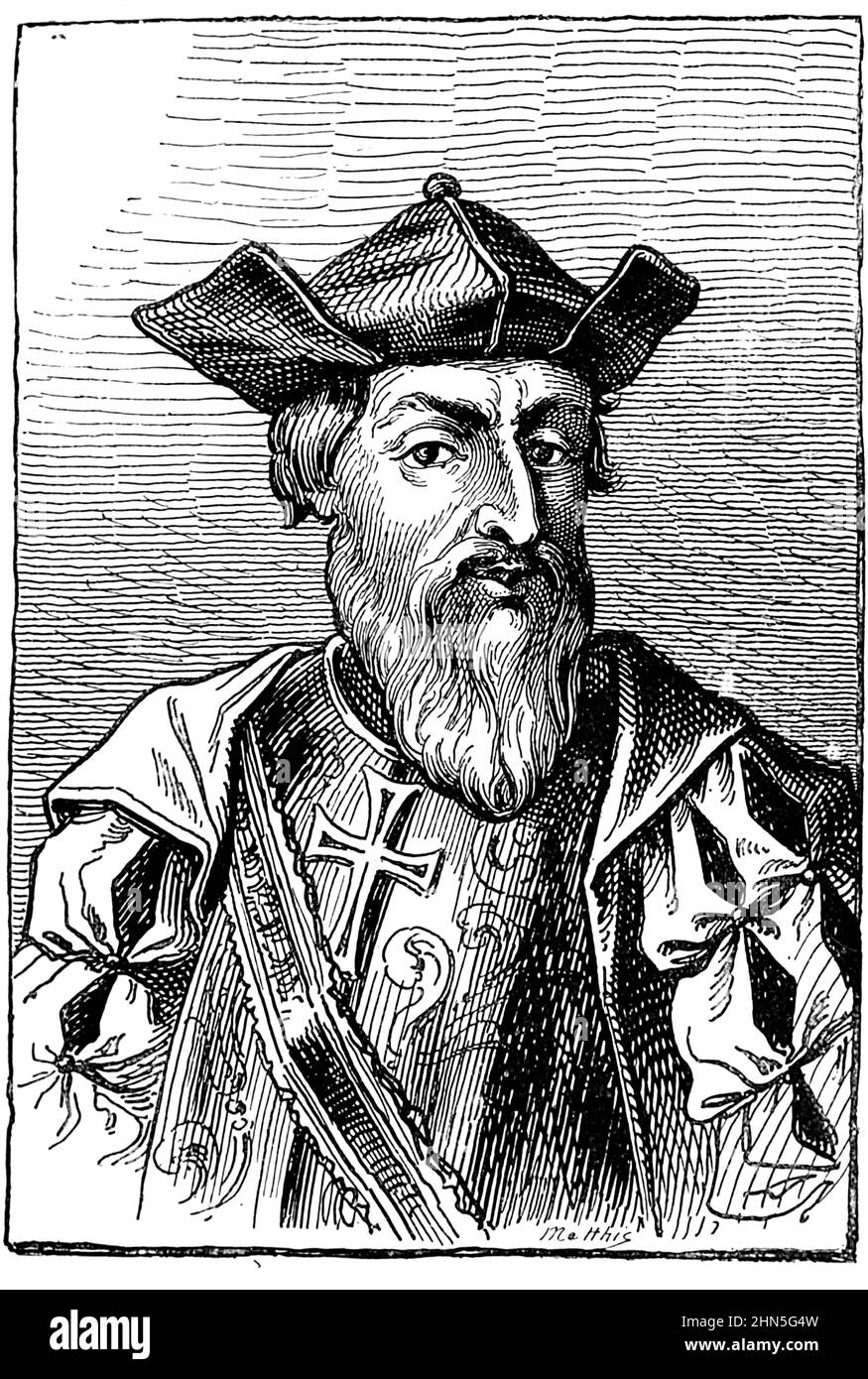 Vasco Da Gama de l'exploration du monde, a célébré les voyages et les voyageurs, a célébré les voyages par Jules Verne non-fiction.Publié en trois volumes de 1878 à 1880, les voyages et voyageurs célèbres est une histoire des explorateurs et aventuriers qui ont exploré les lointaines parties du monde, découvert les merveilles des terres exotiques, et rempli les espaces vides sur la carte du monde.Avec des illustrations de L. Benet et P. Philippoteaux, Banque D'Images