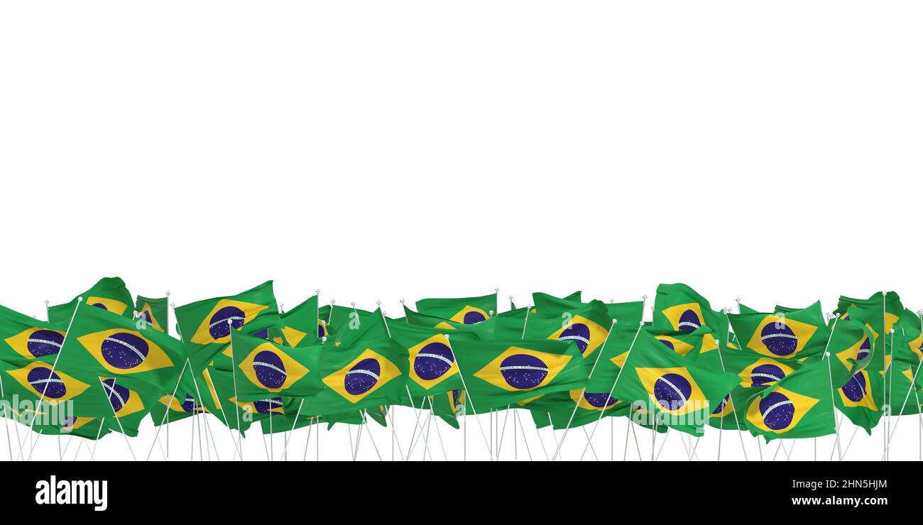 Beaucoup de drapeaux brésiliens sur fond blanc - rendu 3D Banque D'Images