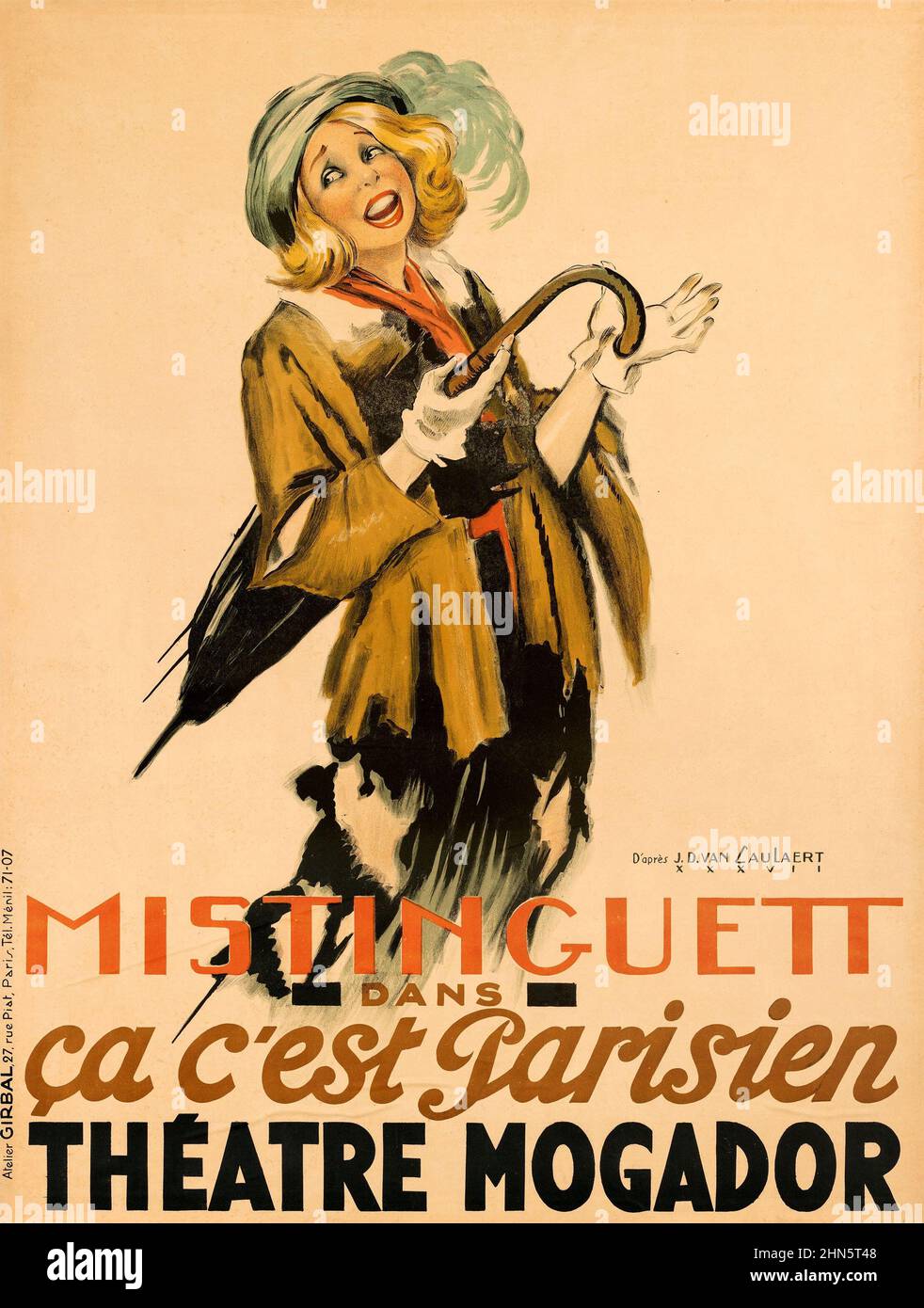 Mistinguett au Mogador Theatre (1937). Affiche ancienne. Théâtre français Grande. Banque D'Images