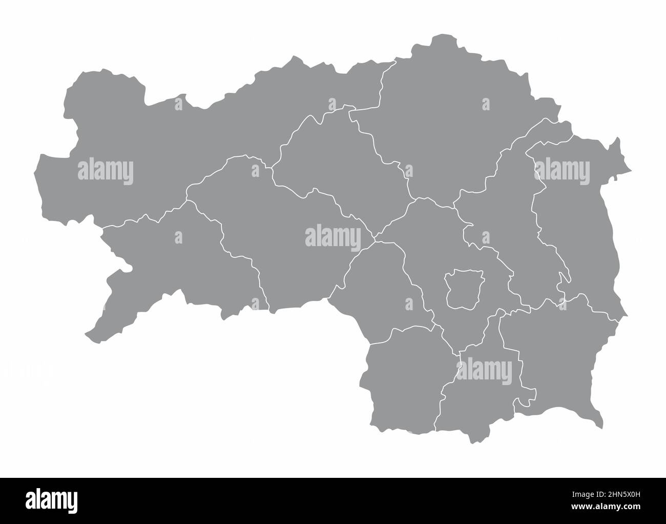 Carte administrative de l'État de Styrie isolée sur fond blanc, Autriche. Illustration de Vecteur