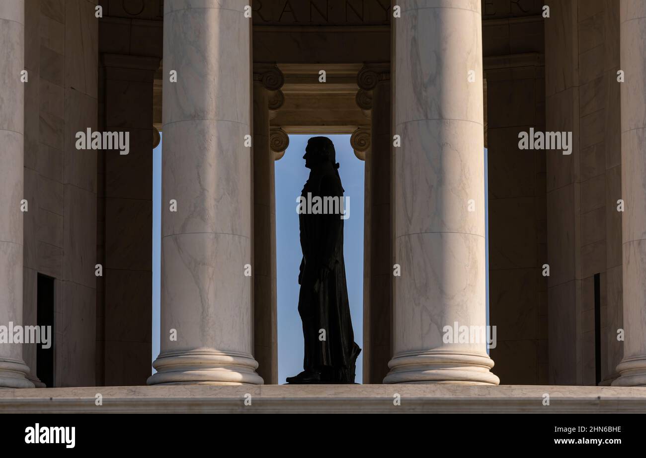 WASHINGTON, DC, USA - Jefferson Memorial, gros plan de la statue de Thomas Jefferson. Banque D'Images