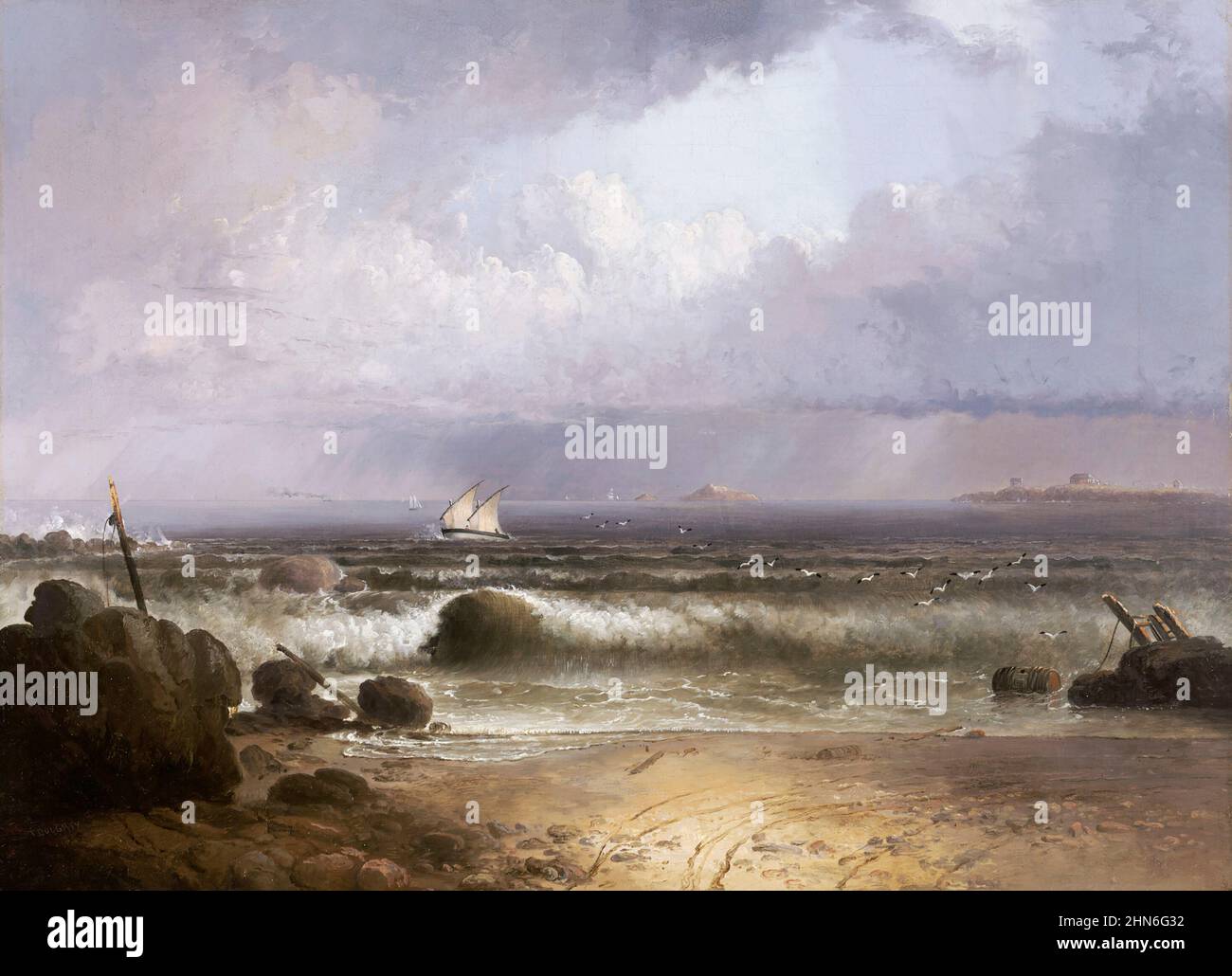 Coming Squall (Nahant Beach avec une douche d'été) par l'artiste américain Thomas Doughty (1793-1856), huile sur toile montée sur panneau bercé, 1835 Banque D'Images