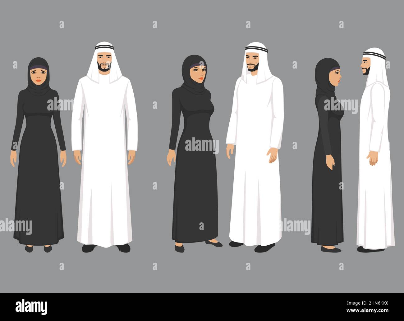 Couple arabe en vêtements traditionnels, Moyen-Orient, couple arabe, peuple, famille arabe. Homme et femme arabes, illustration vectorielle Illustration de Vecteur